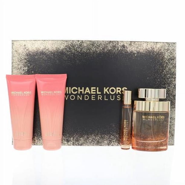 Juego de regalo Wonderlust de Michael Kors para mujeres 4 piezas spray EDP 3,4 oz loción corporal 3,4 oz gel de ducha 3,4 oz spray EDP 0,33 oz
