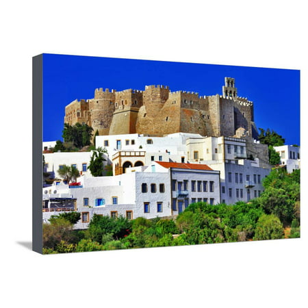 View of Monastery of St.John in Patmos Island, Dodecanese, Greece. Unesco Heritage Site Stretched Canvas Print Wall Art By