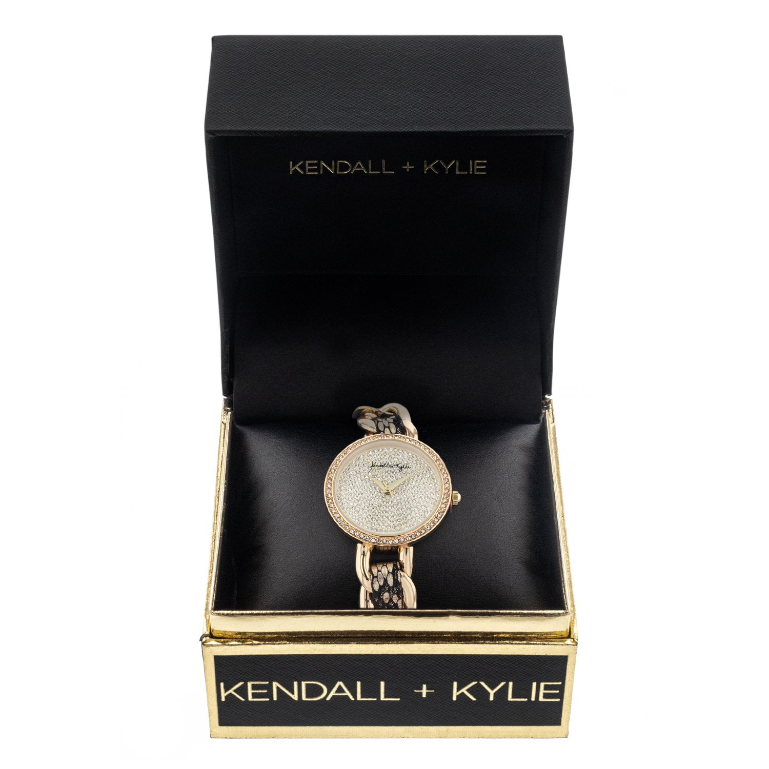 Kendall + Kylie Gold Toned Metal and Braided Snake Print Vegan Leather Strap Analog Watch