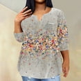 thumbnail image 2 of ADSSDQ Plus Size Boho Tops For Women 3/4 Sleeves Casual Summer Floral Graphic Cotton Tshirts With Pocket V Neck Shirt Elbow Length Fall Womens Dressy Blouses Oversized Sweatshirt Khaki XL, 2 of 5
