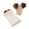 thumbnail image 1 of Conjunto de gorro de invierno para bebé con pompón, gorro de esquí de punto y bufanda. Blanco, 1 of 2