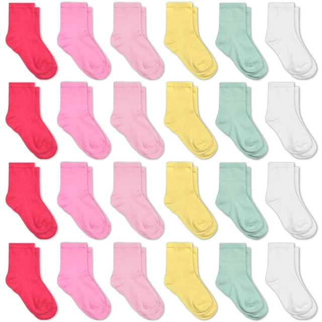Gentaby 24 Pares De Calcetines Para Niñas - 4 De Cada Uno: Rosa/Rosa Claro/Rosa/Amarillo/Menta/Blanco Niños Pequeños A Adolescentes De 4 A 7 Años