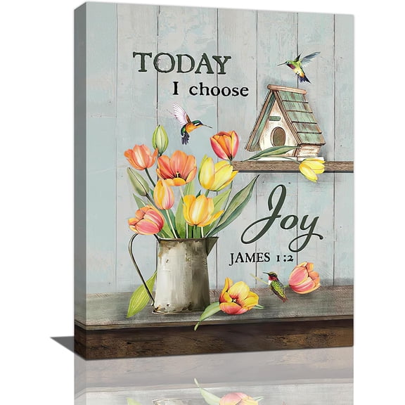 Tulip Flower Farmhouse Canvas Wall Art Farmhouse Pictures Wall Decor Hummingbird Canvas Painting Prints Today I Choose Joy Artwork Modern Home Decoration Framed for Living room Bedroom Bathroom