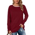 thumbnail image 6 of Annhoo Womens Long Sleeve Tops Fall Elegant Lace Trim Round Neck Blouses Trendy Comfy Going out Vacation Shirts, 6 of 9
