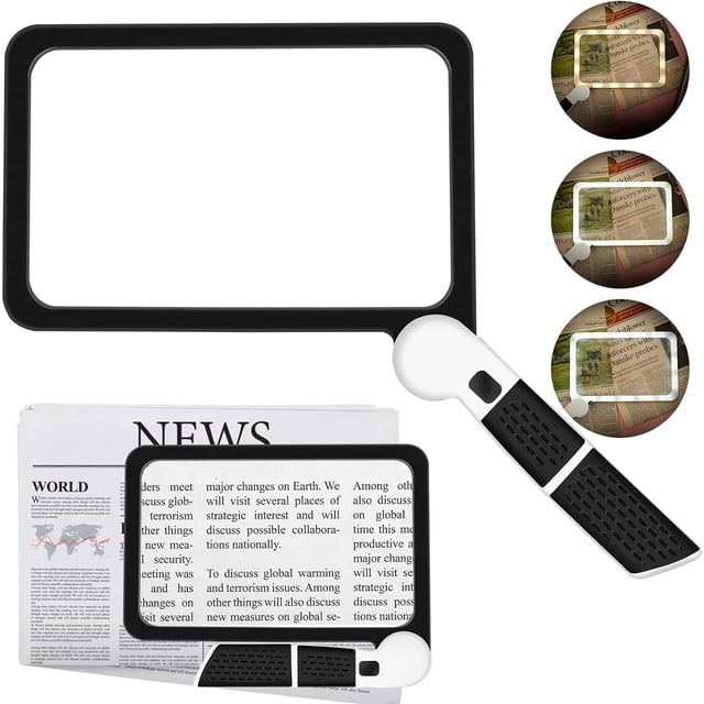 Lupa 5X con 48 luces LED para lectura, lupa de página para lectura, área de visualización grande para personas con baja visión y personas mayores