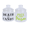 FSSTAM Clear Plastic Candy Jars with Lids 1-Death By Candy 1-Pick Your Poison Halloween Jar for Candy Buffet Party Table Favors Office Desk Room Kitchen Small Cookie Jar(with Exclusive FSSTAM Booskie)