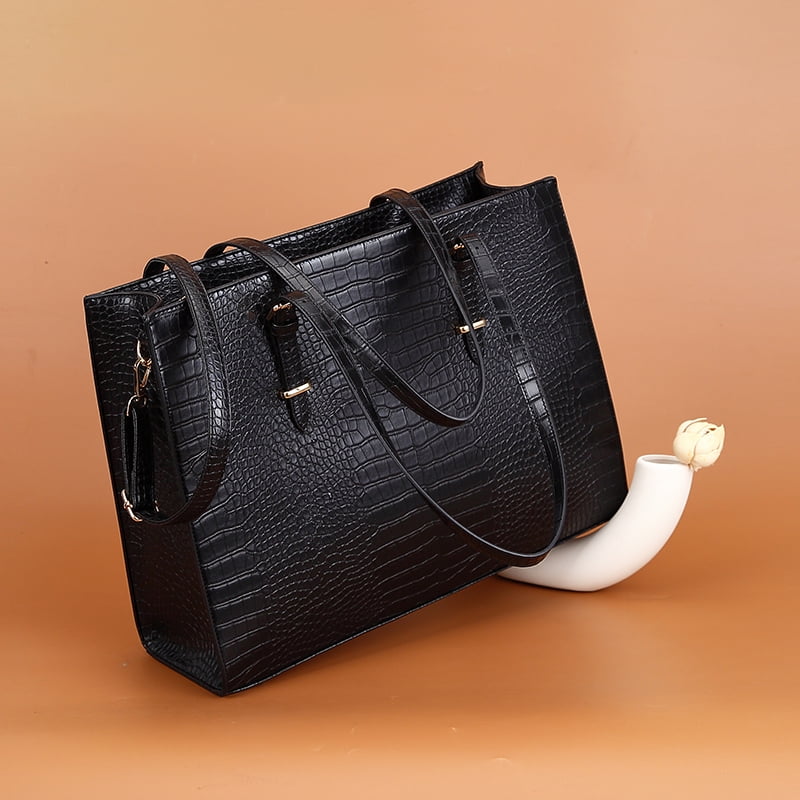 LAATIKUI Laptop Bag for Women PU Tote Bag Crocodile Lightweight Business Office Handbag Work Bag Waterproof Shoulder Briefcase