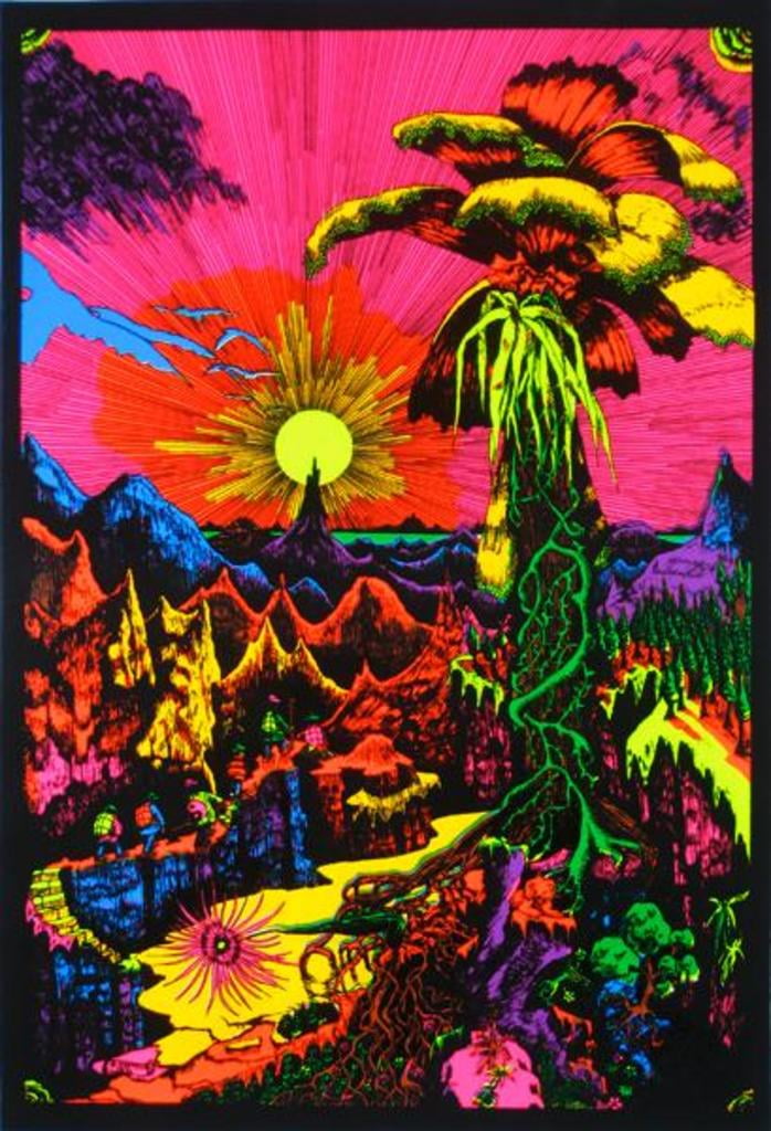 Lost Horizon Trippy Colorful Psychedelic Neon Flocked Blacklight Poster