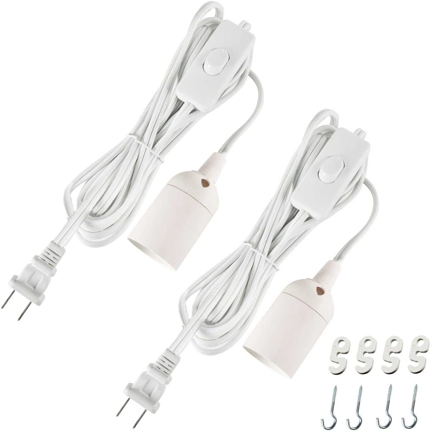 JACKYLED Extension Hanging Lantern Cord Cable UL 1-pack 12Ft 360W with E26 E27 Socket Gear Switch 2-Prong US AC Power Plugs Pendant Lighting Bulb Lamp for Kitchen Bedroom Bathroom Hooks 