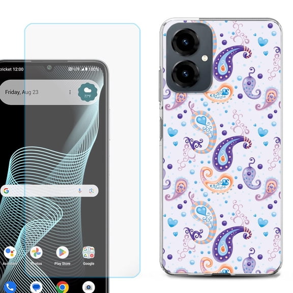 Shockproof Phone Case for Cricket Icon 2026, with Screen Protector, by OneToughShield - Paisley Purple