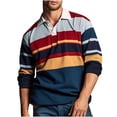 thumbnail image 4 of Aobny Striped Men's T Shirts Vintage Oversized Shirts Collared Big & Tall Polos Long Sleeve Shirts,Blue,L, 4 of 5