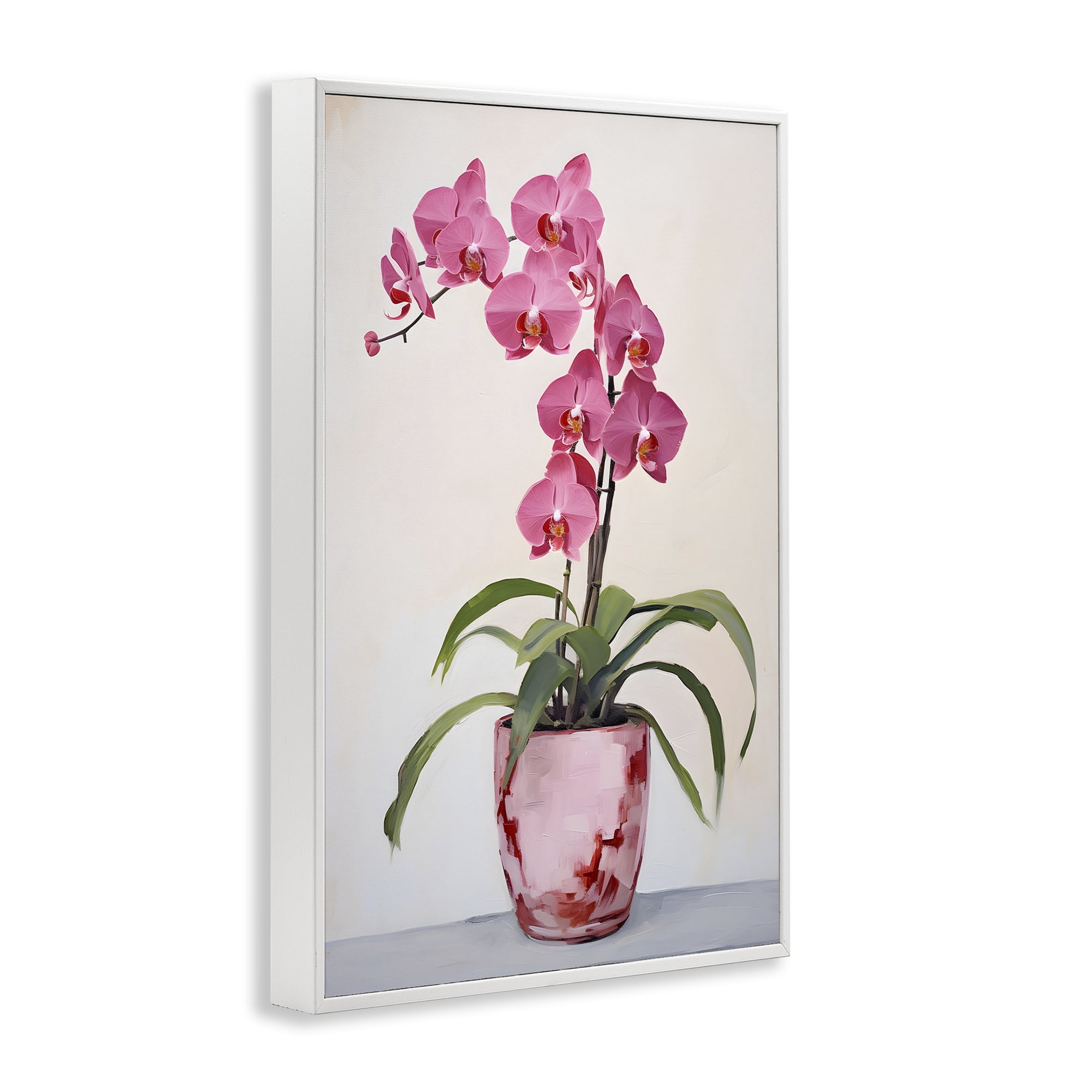 Stupell Industries Modern Pink Orchid Botanical & Floral Painting White Framed Art Print Wall Art, 12 x 18