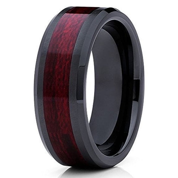 8mm Burgundy Wood Ceramic Ring Black Ceramic Wedding Ring Pipe Cut Ceramic Band Beveled Men Women Comfort Fit