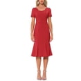 thumbnail image 1 of INSPIRE CHIC Vestido de Sheath para Mujeres, Vestido de Cóctel de Fiesta, Estilo Vintage de los Años 50, Decoración de Botones, Vestido Midi de Sirena con Volantes, Rojo, 1 of 6