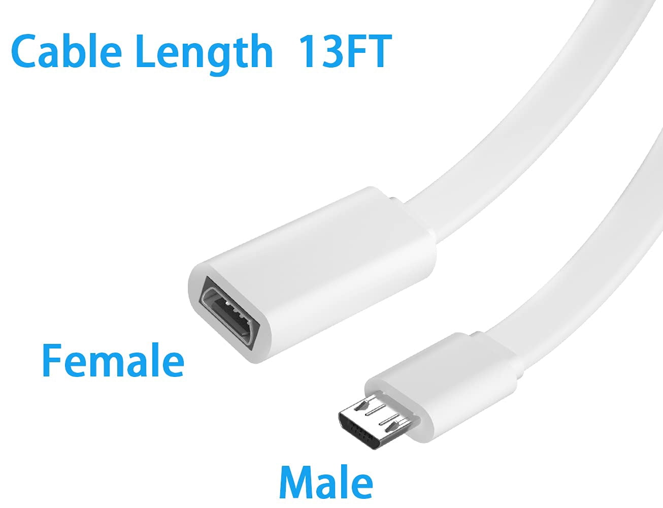 JJEAN-2 Pack 13FT Micro USB Extension Cable for Zmodo,Male to Female Extender Flat Power Cord Compatible for Wyze Cam v3 v2,Yi Camera,Oculus Go,Netvue,Nest Cam,Blink,Furbo Dog Home Security Camera