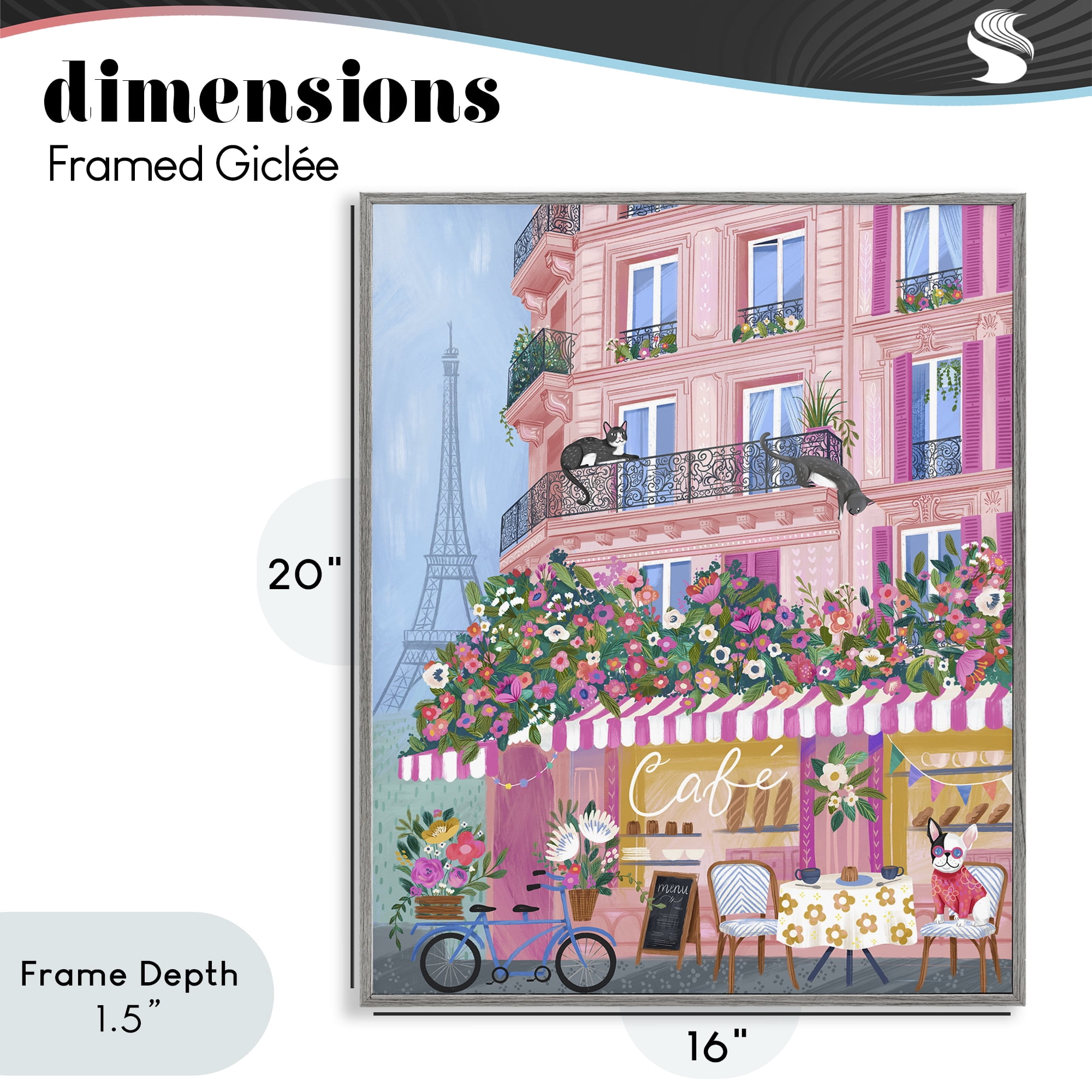Stupell Industries Cats on Cafe Balcony Gray Framed Giclee Art, design by Arrolynn Weiderhold