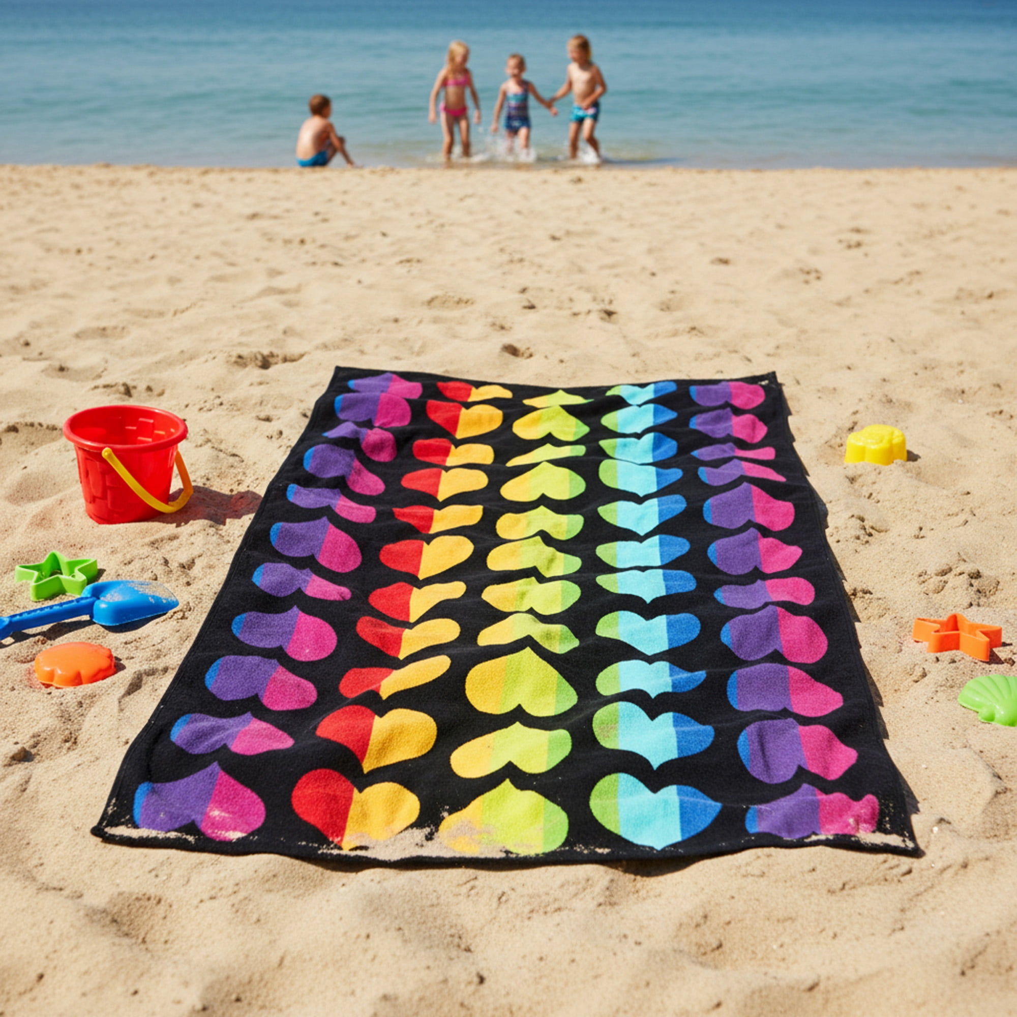 Wildkin Kids 100% Cotton Beach Towel for Boys and Girls (Rainbow Hearts)