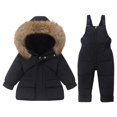 thumbnail image 2 of XIMIN Toddler Boy Girl Snowsuit Hooded Mountain Ski Suit Faux Fur Trim Hooded Coat+Snow Bib Pants Onesie Winter Waterproof Thermal Snow Set, 2 of 5