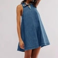 thumbnail image 6 of Womens Summer Dresses Denim Sleeveless Ruffles Backless Flowy Mini Jean Dress with Pockets Blue Outfits for Wedding Guest L, 6 of 9