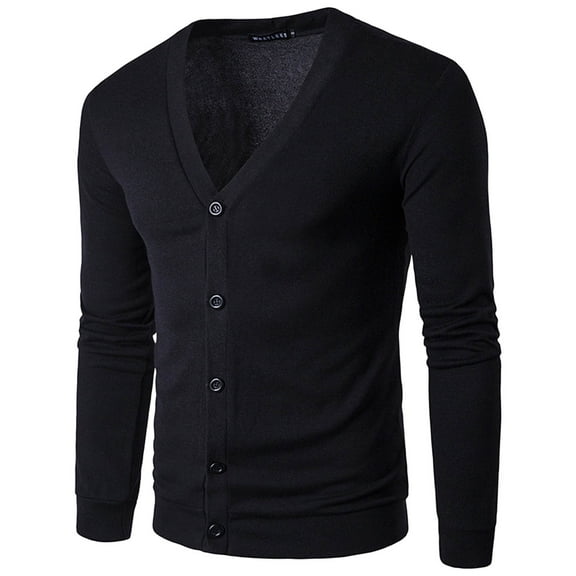 JTieacloth Men's Pullover Sweaters Male Solid Color V Neck Cardigan Sweater Male Casual Slim Fit Long Sleeved Knitted Sweater(Black)
