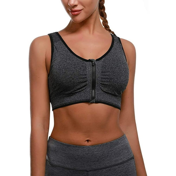 Zip Front Closure Sports Bra High Impact Padded Workout Crop Top