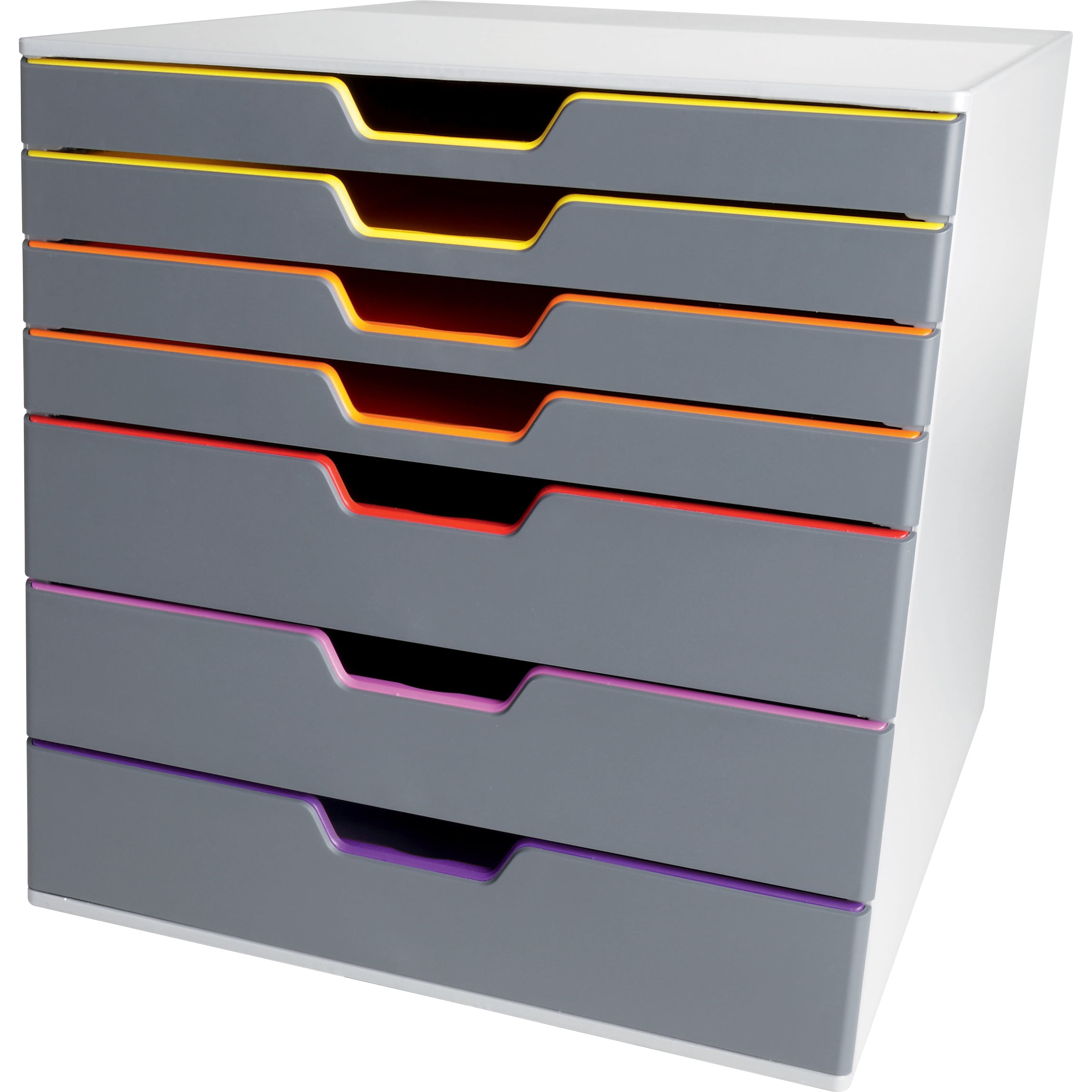 DURABLE Desktop Drawer Organizer (VARICOLOR 7 Compartments with Removable Labels) 11" w x 14" d x 11.375" h, Gray & Multicolored (760727)