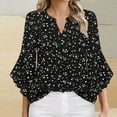 thumbnail image 4 of Fashion Olyvenn Women's Business Casual Tops 3/4 Sleeve Tunic Blouses V Neck Chiffon Dressy Office Work Pleated Shirts Black L, 4 of 4
