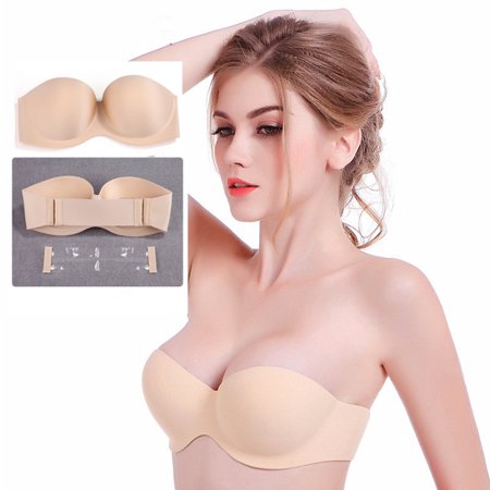 Women Sexy Bra Strapless Seamless Lift Ultimate Bra Girls Underwire Push Up Bras Wedding Backless Invisible Bra(Beige