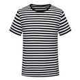 thumbnail image 2 of MIXUE Womens Summer Tops Striped Print Round Neck Short Sleeve Loose Fit Shirts For Women Tshirts Holiday Wear,Black,L, 2 of 7
