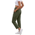thumbnail image 2 of ZQUUVOU Women's Cargo Pants Solid Straight Leg Cropped Elastic Waist Casual Ankle Length Outdoor Pants with Pockets Olive Green, 2 of 6