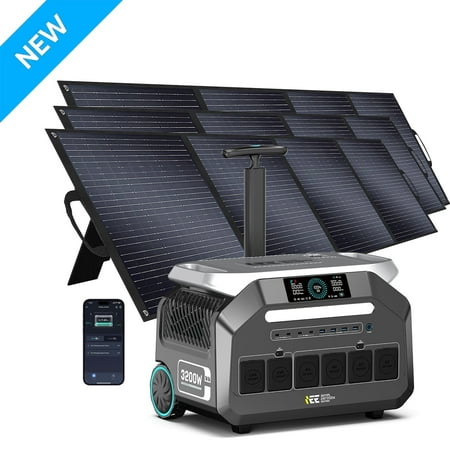 IEE P3200 Solar Generator 3200W/2048Wh LiFePO4 + 3x200W Panels｜0.6H Fast Charge, 16 Ports, RV Ready, App Control & UPS Backup for Home Emergency