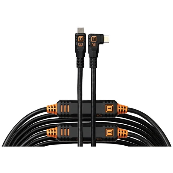 Tether Tools TetherPro Optima 10G 31' USB-C Straight to USB-C Right Angle Cable, Black