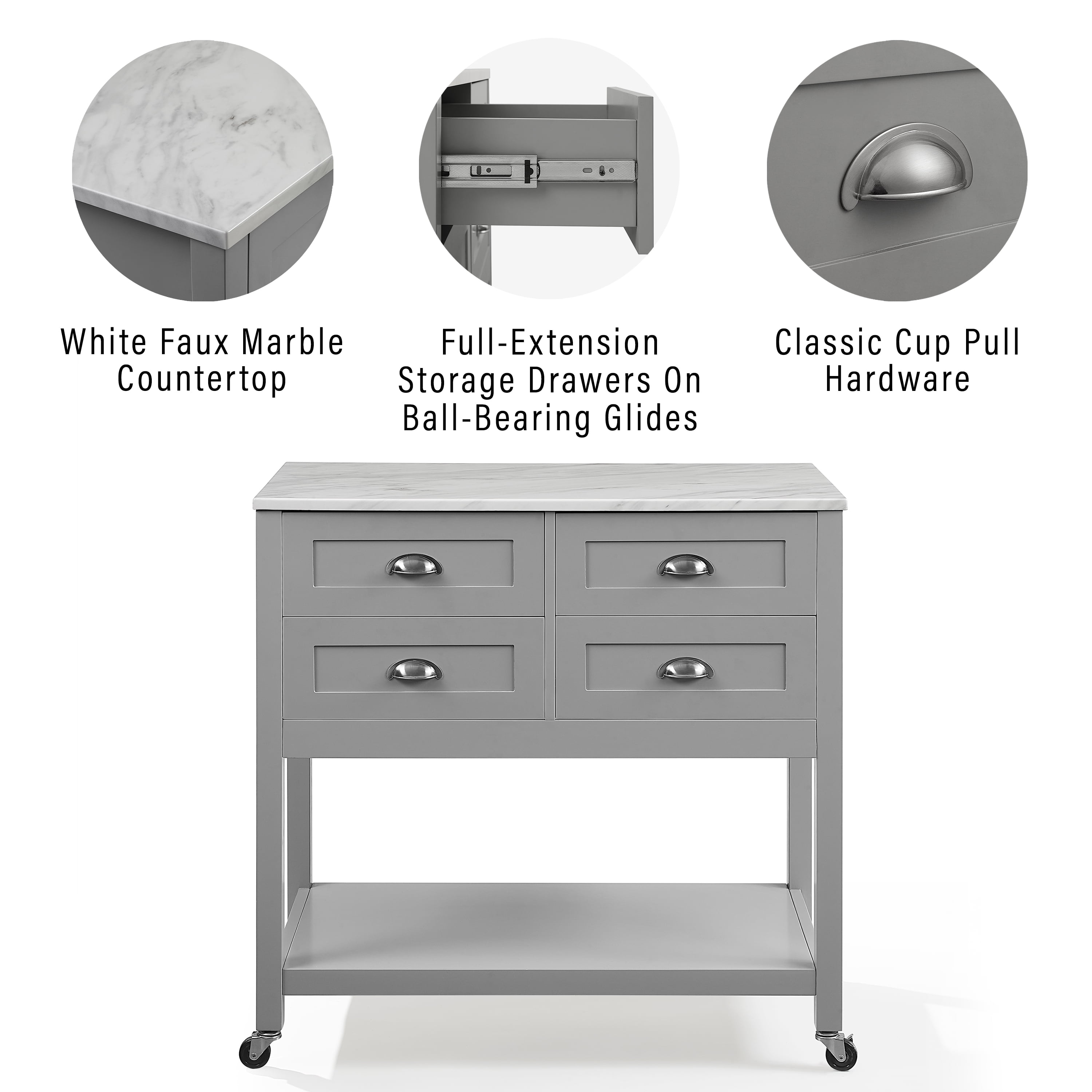 Crosley Furniture Connell Rolling Kitchen Island Cart, Microwave Stand, Coffee Bar with Storage Drawers