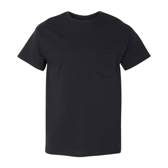 Gildan Unisex Heavy Cotton Pocket T-Shirt, 100% Cotton Classic Fit Short Sleeve Crew Neck Tee (Black, L)