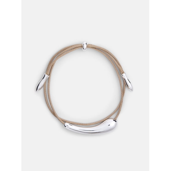 Scoop Women's Tan Cord Bracelet with Silver Tone Sculpted Accents
