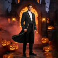 thumbnail image 6 of Long Tailcoat Magician, Pirate Coat, Victorian Frock Coat, Ringmaster Circus, Long Tailcoat Magician Costume Gold Trim Victorian Frock Coat Ringmaster Circus Outfit for Movie Night, Black L, 6 of 6