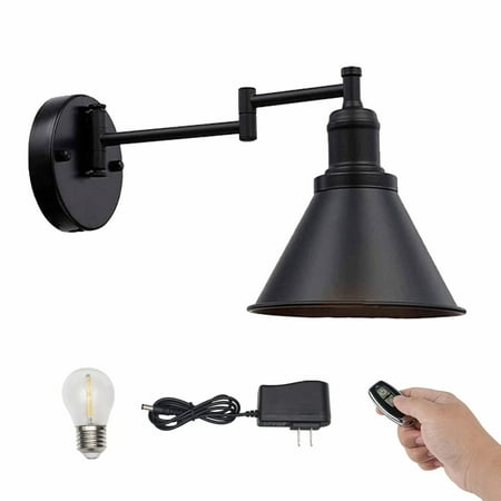 

FSLiving Low-Volt Safe LED Remote Control Cordless Rechargeable Battery Run Black Metal Wall Sconce Retro Wall Light for Children Room Corridor Dorm Reading Loft Bulb Included-1 Pack