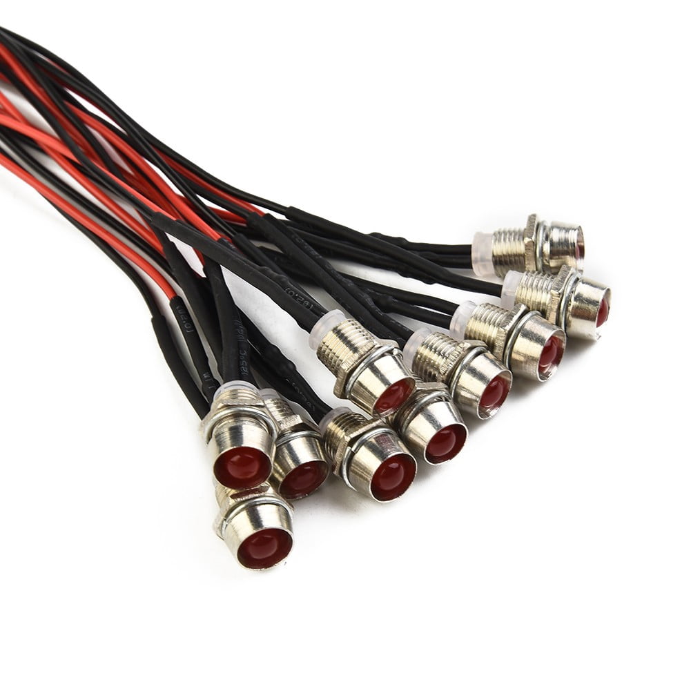 10X Red 8mm 12V LED Indicator Lamp Warn Light Pilot Dash Panel Car Truck Boat