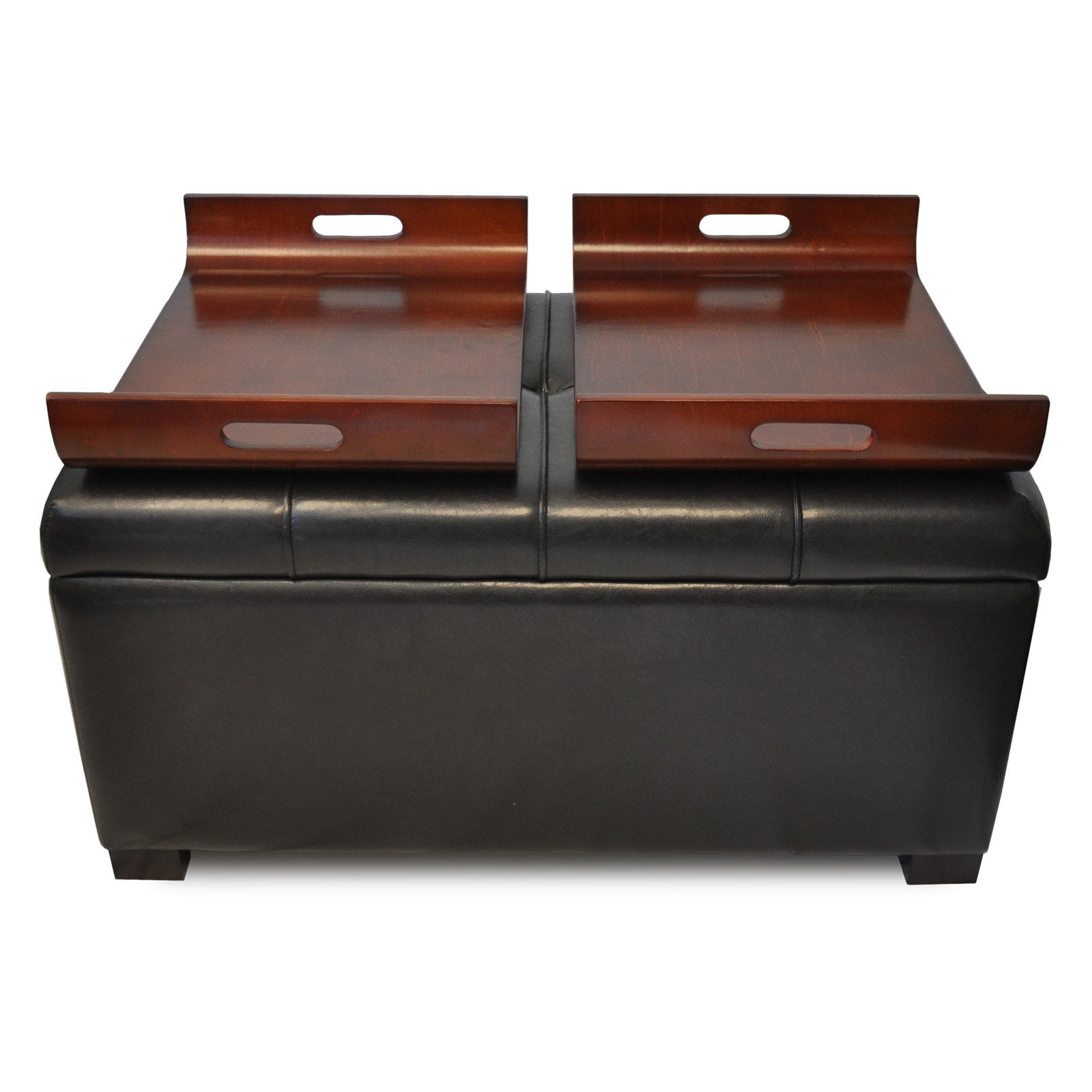 Design4comfort Faux Leather Storage, Brown Leather Cube Storage Ottoman With Tray