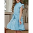 thumbnail image 5 of KISSMODA Girls Dress Short sleeve Floor Length A Line Swing Midi Sundress 5-14 Years, 5 of 7