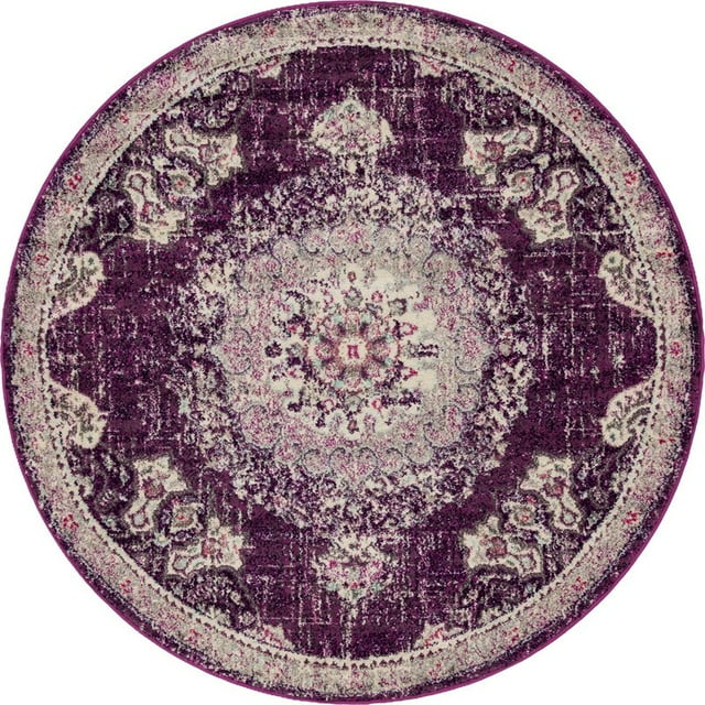 Unique Loom Penrose Center Medallion Rug6' x 6' Round Purple/Beige
