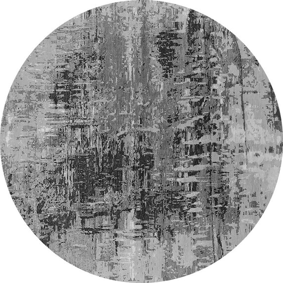 Ahgly Company Machine Washable Indoor Round Oriental Gray Industrial Area Rugs, 8' Round