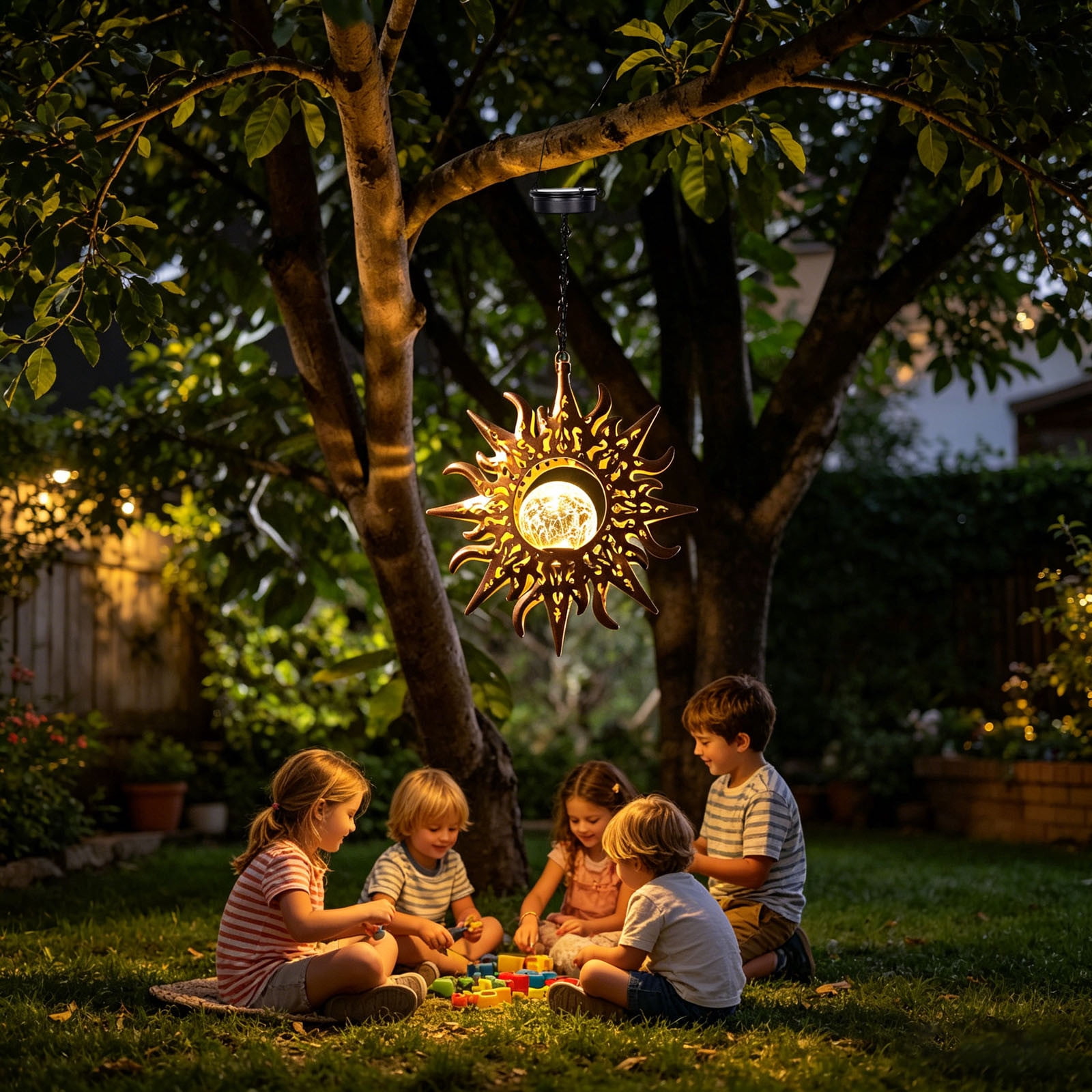 Outdoor Hanging Solar Lights, Garden Decorative Solar Chandeliers 2D Acrylic Hot Air Balloon Shape with Flickering Flame Effect for Patio Porch Wedding Terrace