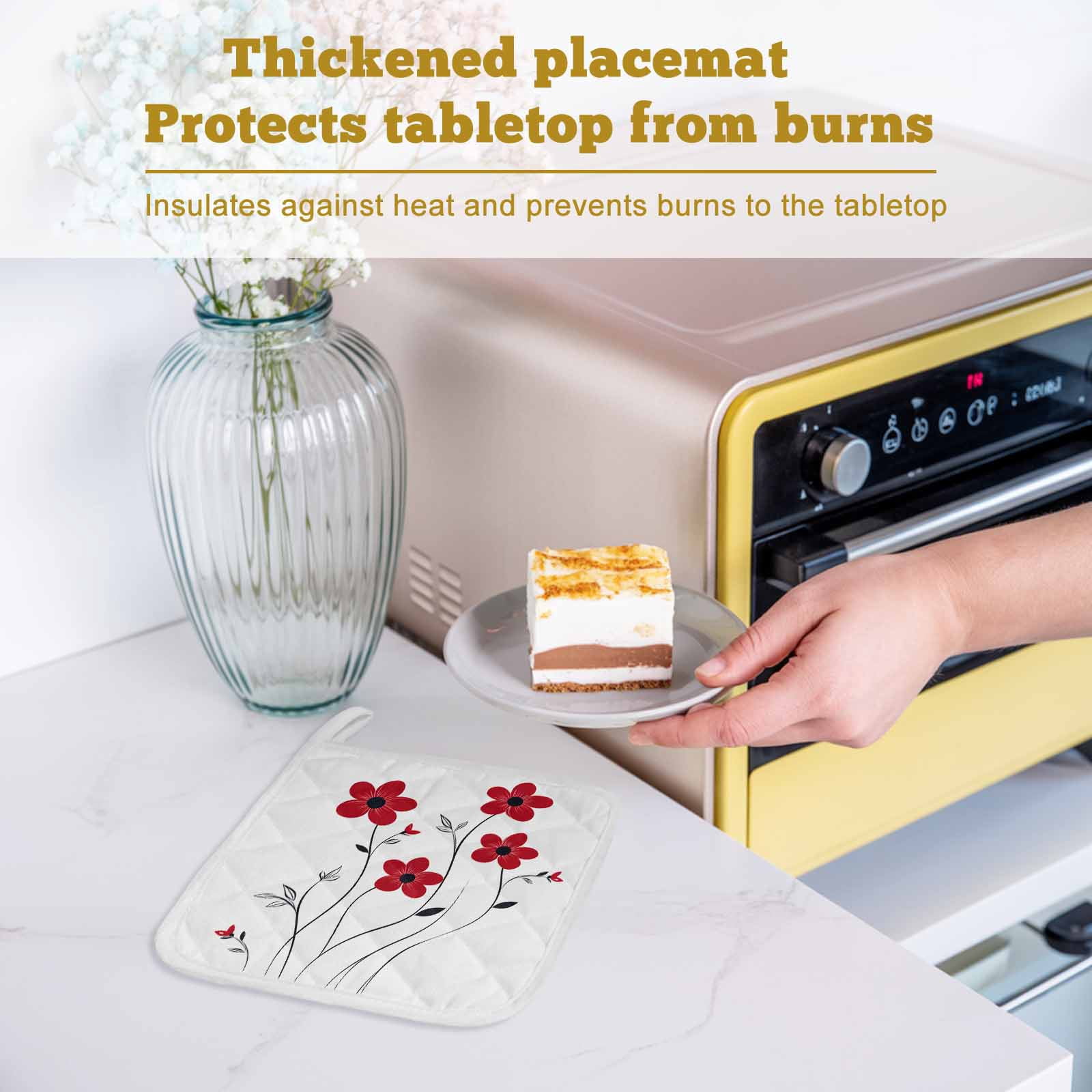 Red Spring Floral Pot Holders for Kitchen Heatproof Potholder, 5 Pack Elegant Summer Botanical Pastoral Hot Pads Multipurpose Oven Pads Cloth Potholders Trivet for Cooking Baking