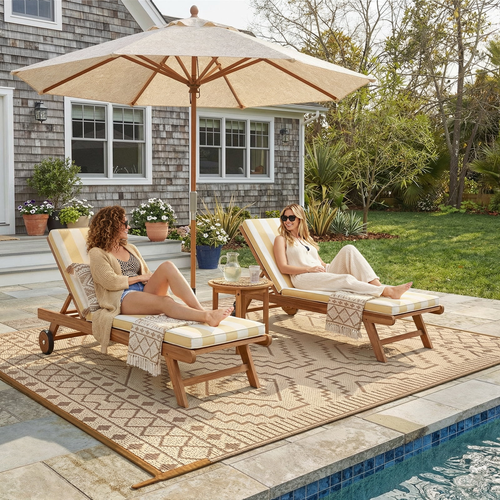 Lahome Portable Indoor/Outdoor Rug 6x9 - Waterproof & Reversible Plastic Straw Mat for Patio, Deck, Balcony, Backyard, Picnic, Beige & Brown