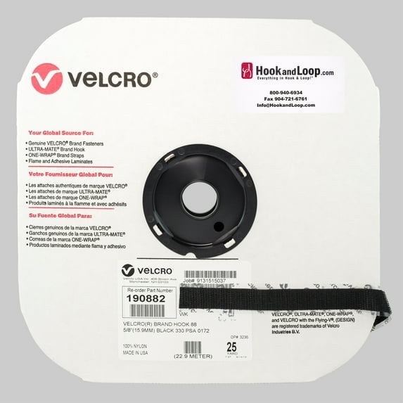 VELCRO® Brand - 5/8" Black Hook: Pressure Sensitive Adhesive - Acrylic