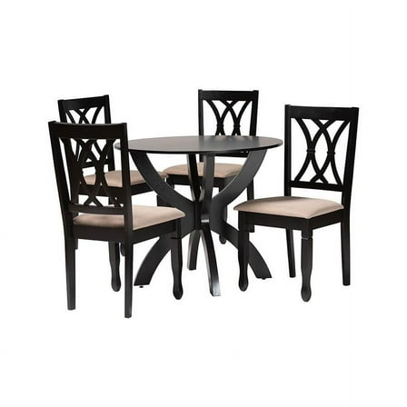 Baxton Studio April Sand Fabric and Dark Brown Finished Wood 5-Piece Dining Set