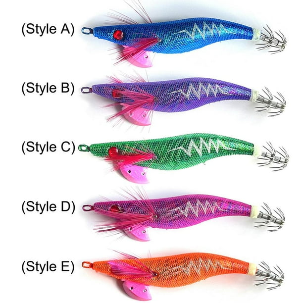 Pesca Señuelo de pesca luminoso de madera realista camarón calamar anzuelo Swimbait (estilo E)