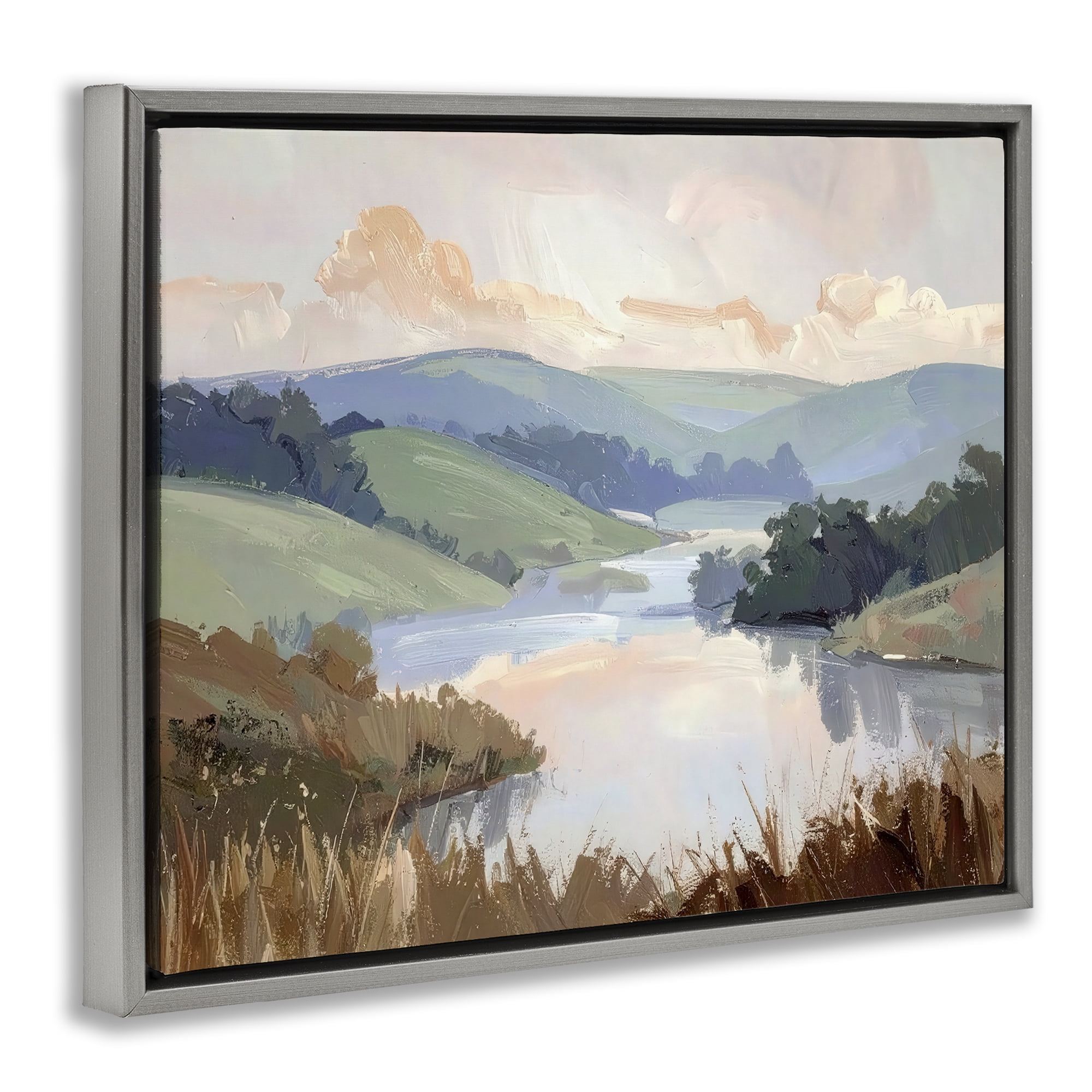 Stupell Industries Muted Distant Mountains Gray Framed Floater Canvas Wall Art, design by Alonza Saunders