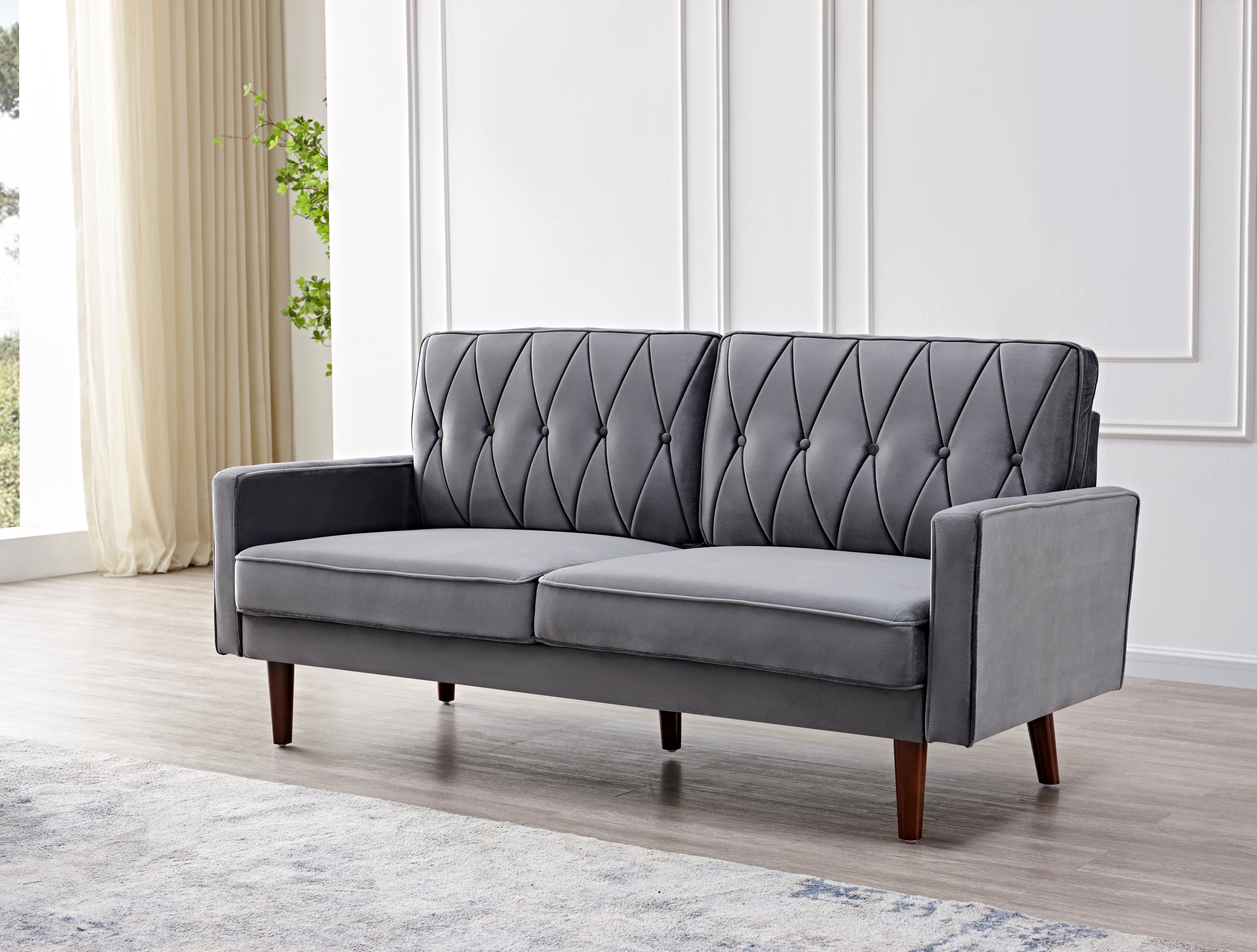Uspridefurniture Tufted Cushion Back 69.3" Velvet Sofa, Grey